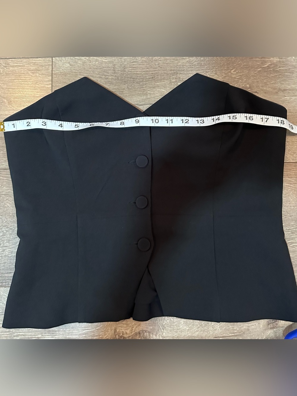 Black Structured Strapless Corset Top | Covered Button Front | Size L - Picture 2 of 9